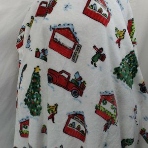 HOLIDAY TIME  WHITE VELVET VILLAGE PRINT CHRSTMAS THROW BLANKET SZ: 50”x60" NWT